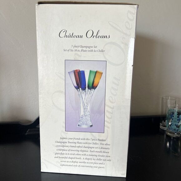 CHATEAU ORLEANS  CHAMPAGNE FLUTES  SET OF 6  17 1/4"  AND ICE BOUL CHILLER   NEW - Picture 2 of 8